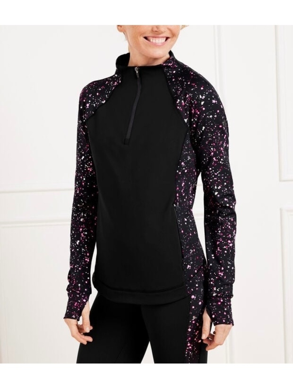 Talbots PERFORMANCE INTERLOCK HALF-ZIP PULLOVER - DYNAMIC DOTS Size M